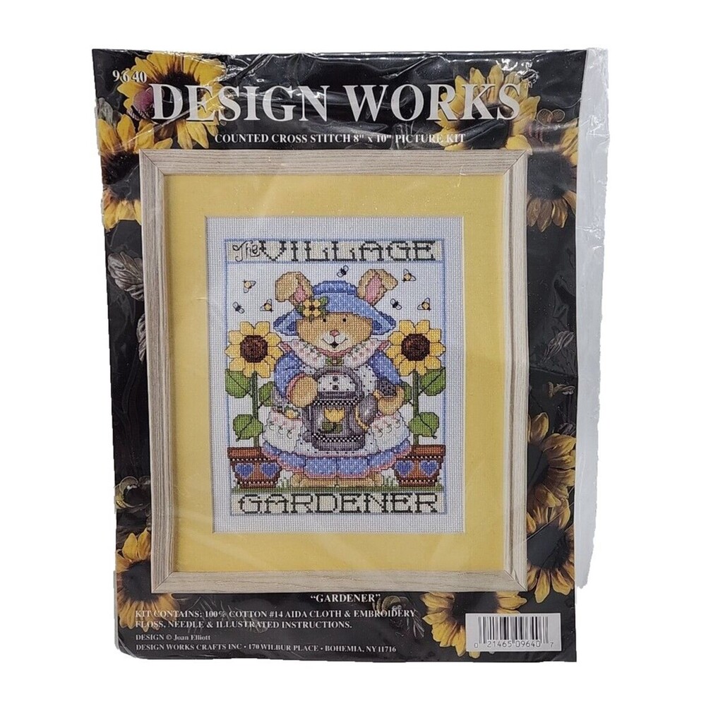 Design Works Village Gardener Cross Stitch Picture Kit Bunny Sunflower 8x10 NOS
